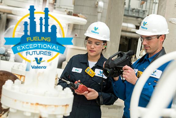 Kooilspetroleum refinery employees using leak detection and repair equipment